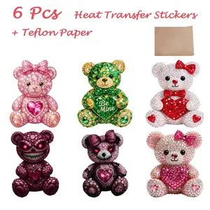 7-Piece DTF Transfer Kit (6 Pieces + 1 Ptfe Paper), Bear Design Iron-On Patch for T-Shirts & Hoodies, Perfect for Holidays & Festive Crafts, Diy Material