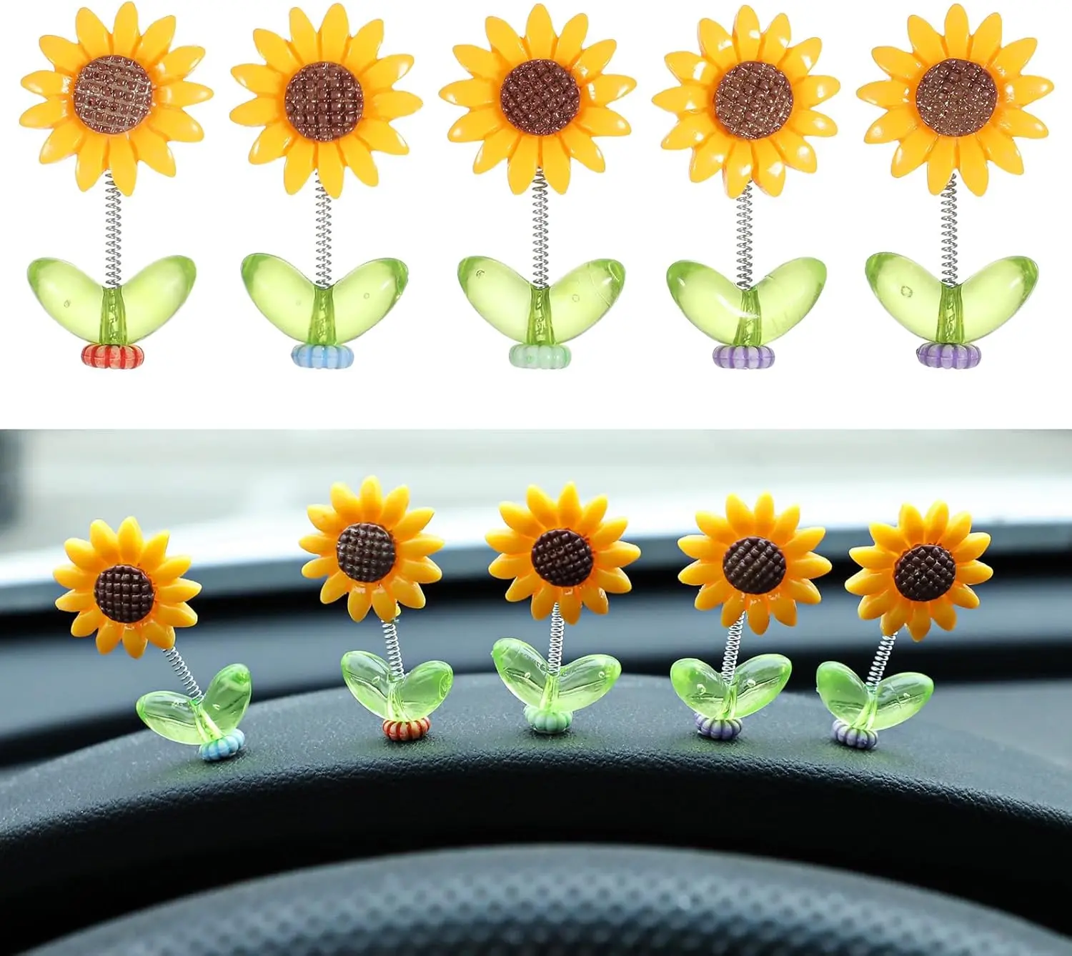 5-Pack Sunflower Car Ornament with Shaking Head, Exclusive for Cute Cars, Dual Use for Home & Car, Holiday Gift