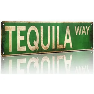 Tequila Way Street Sign – All-Aluminum Vintage Rustic Metal Sign 4x16 Inches, Funny Wall Art for Kitchen, Home Bar, or Outdoor Patio Decor