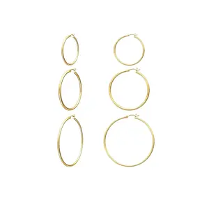 3 Pairs20 30 40mm Gold Hoop Hypoallergenic Earrings Sets for Women 14K Real Gold Plated Hoops with 925 Sterling Silver Post
