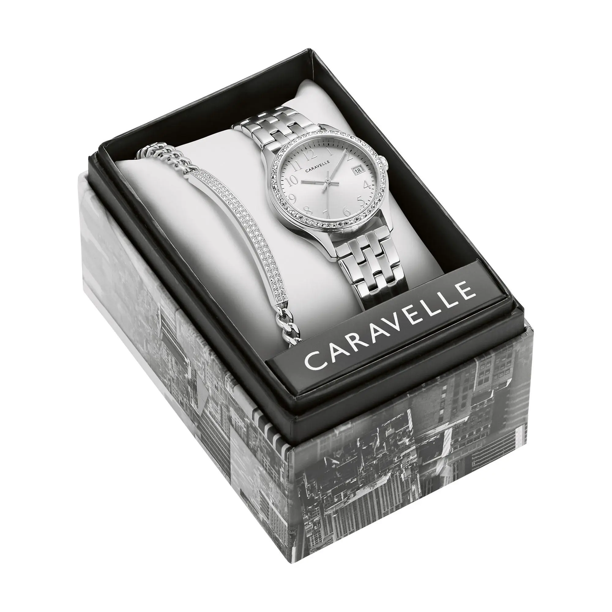 Caravelle by Bulova Women's Stainless Watch & Bracelet Set Caravelle by Bulova Women's Stainless Watch & Bracelet Set
