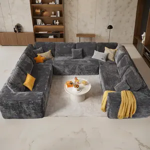 135×107 Inch Oversized Viral Cloud Couch U Shape Boneless Sectional Sofa,Oversize Modern Modular Sofa with Deep Seat, Upholstered Couches for Living Room Bedroom,No Assembly Required, Free Combination,Plush Corduroy Fabric