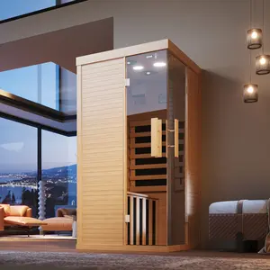 [Ships in 2 Packages]Aoxun 1 to 2 Person Infrared Wooden Sauna with Control Panel 10 Chromotherapy Bluetooth Speakers Low EMF Indoor Home Sauna for House and Gym 33.4x33.4x66.9 inch