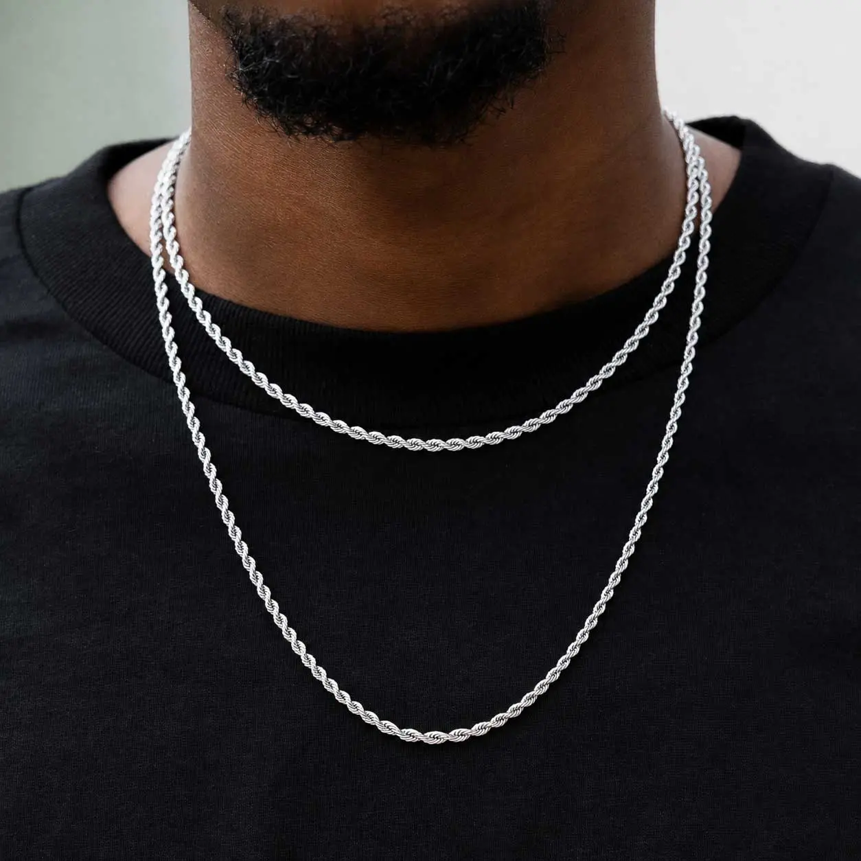 2Pcs 3mm Stainless Steel Rope Chain Necklaces for Men Women, Silver Gold Tone 18/20 Inch Twisted Chain Set, Unisex Layering Necklace, Pendant Chain Jewelry, Chains for Men, Men’s Jewelry, Everyday Fashion Accessories Gift,chains for men，stainless steel