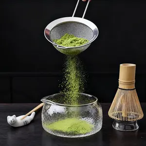 Hammered Glass Matcha Tea Set, Chawan Bowl, Bamboo Whisk & Sieve, Modern Japanese Tea Ceremony Kit, Clear Matcha Preparation, Tea Making Tools