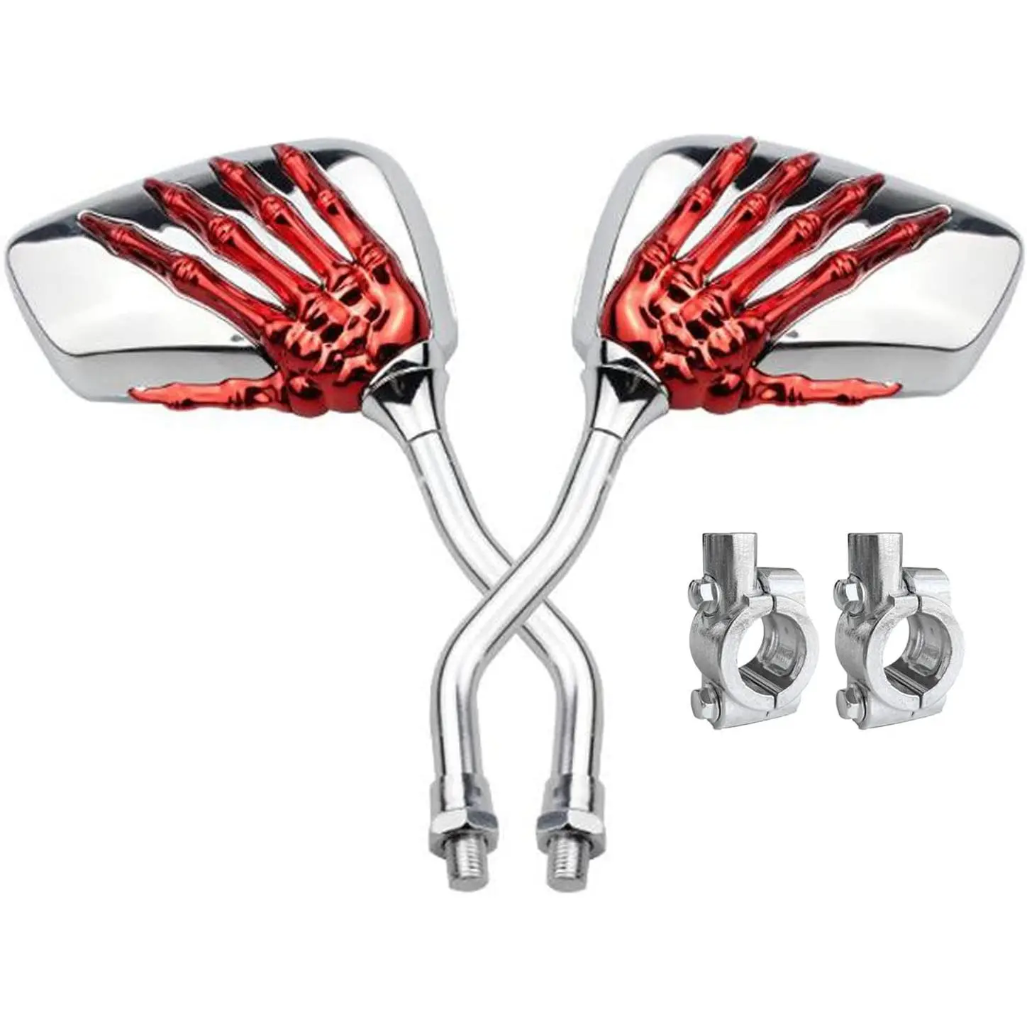 Pairs of Distinctive Skull Skeleton Hand Bicycle Mirror, Rearview Side Mirror Handlebar Mirror Mount Holder Clamp Adaptor 10mm for Scooter Moped  Standard