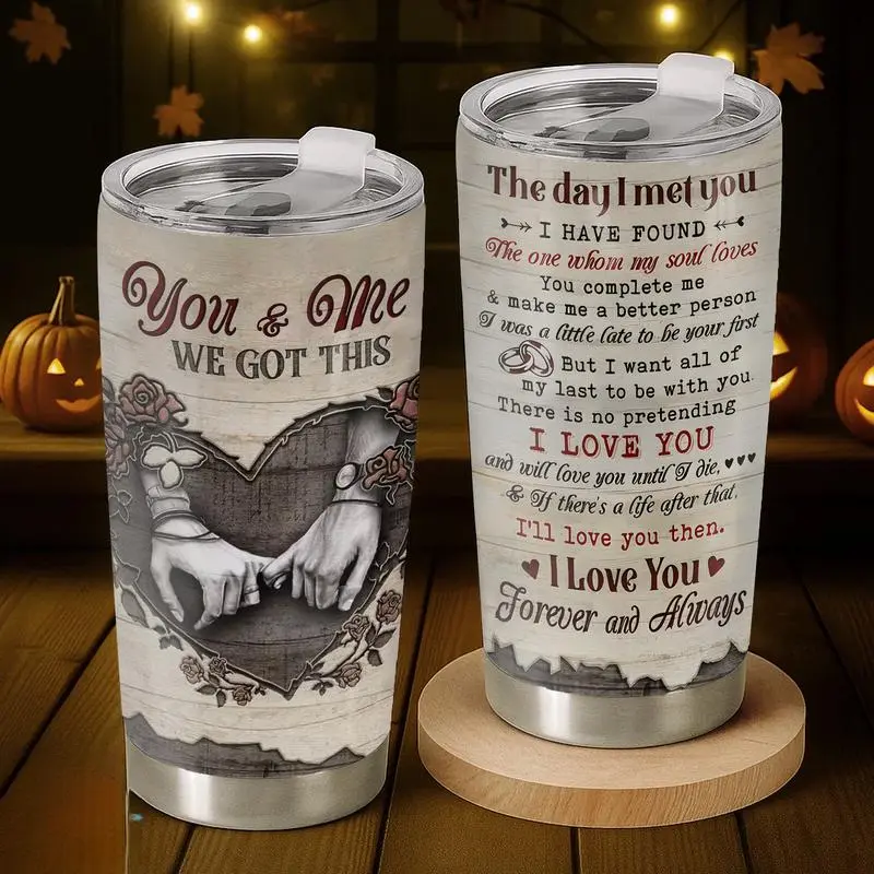 You & Me We Got This 20oz Tumbler – Made In USA – Anniversary Gift for Spouse, Cute Couple Coffee Cup, Romantic Stainless Steel Mug for Husband or Wife