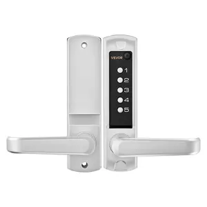 VEVOR Mechanical Keyless Door Lock, 2.0 Code Upgrade, 5-Digit Single-Sided Numeric Keypad with Handle, Auto-Locking Metal Build, 3.81 lbs/1.73 kg, Easy Installation for Backyards & Garages, Long-Lasting Outdoor Use, Silver