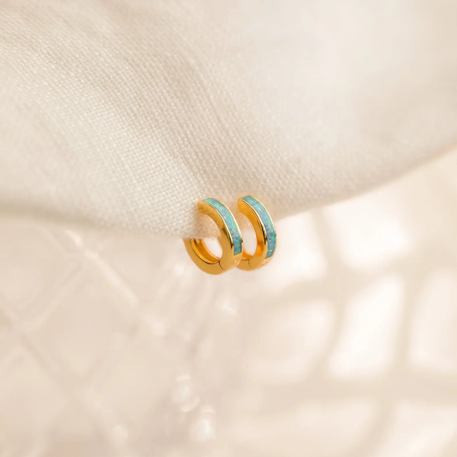 Ocean Opal Inlay Huggies by Caitlyn Minimalist - Dainty Blue Opal Huggie Hoop Earrings - Gemstone Jewelry - Bridesmaid Gift