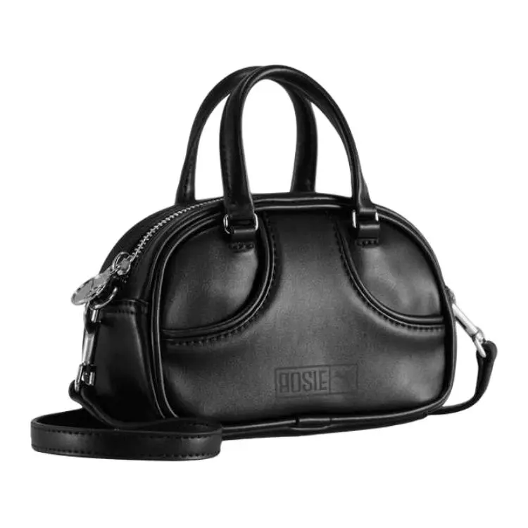 PUMA x Rose Collaboration: Dual-Logo Pattern Synthetic Leather Bowling Tote Bag for Women in Black
