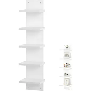 5-Tier Wall Shelf, Space-Saving Floating Shelves for Storage, Composite Wood, Vertical Display & Tall Tower Design, Home Decor Organizer for Living Room, Bedroom, Office, White
