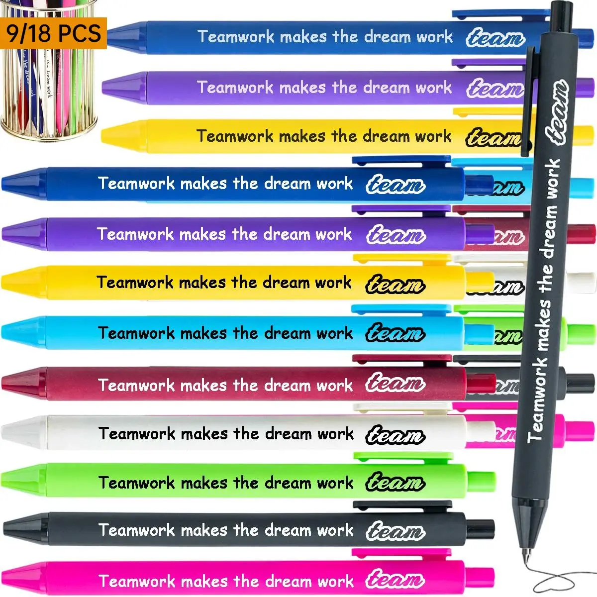 18/9 Pcs Teamwork Appreciation Gift Pens Team Ballpoint Pen Set, Stationery Supplies, with Inspirational Quotes Thank You Gifts for Back to School Coworker Staff Employee Office Party Favors, Social Worker Volunteers Teacher