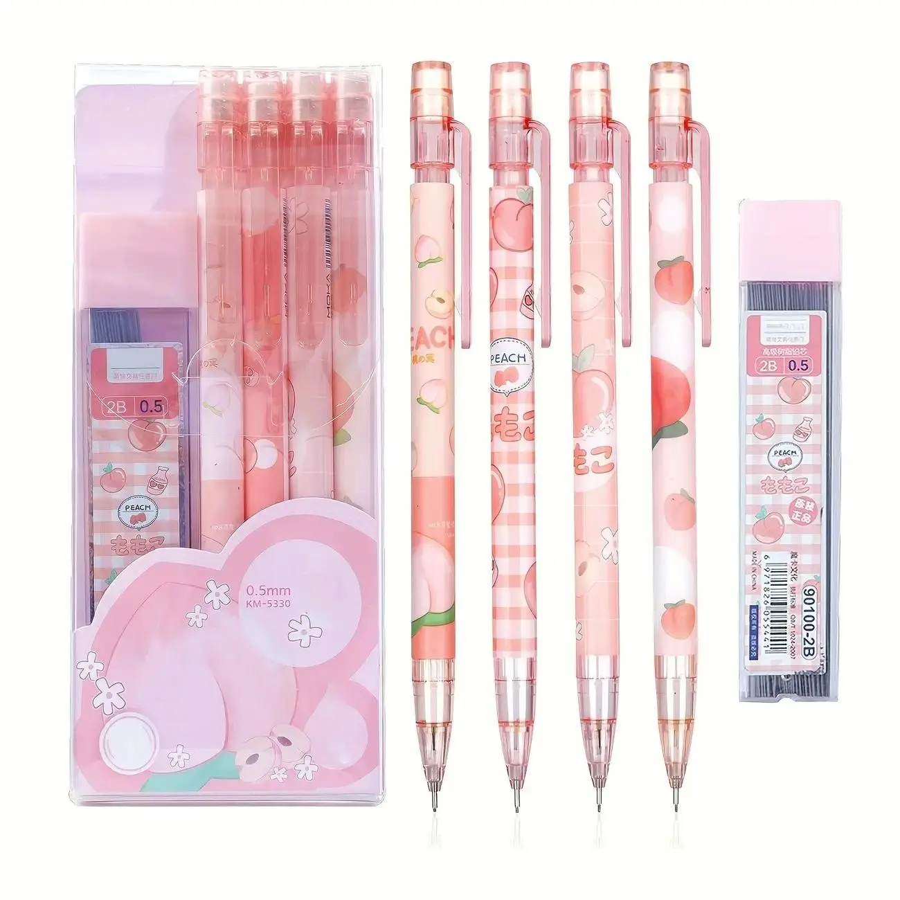 Cute Mechanical Pencil Set of 4, Includes 0.5mm Automatic Pencils, Dinosaur Designs and Heart Design, Durable Plastic, School Stationery, School Office Supplies