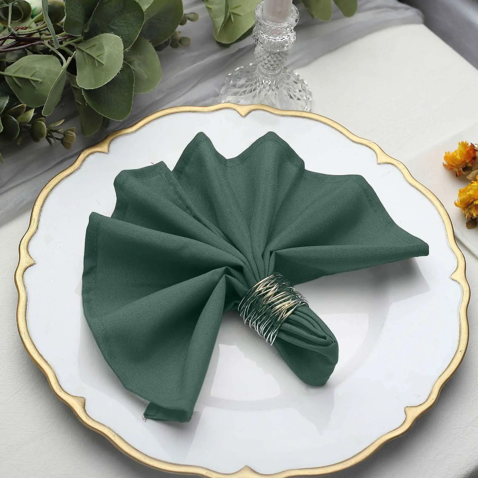 5 Pack Premium Polyester 17"x17" Napkins Hunter Emerald Green - Durable & Wrinkle Resistant Dinner Napkins