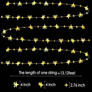 Glitter Gold Four-Angle Star Paper Garland Banner Décor 40 Feet Gold Twinkle Star Hanging Bunting Banner Backdrop for Wedding Baby Shower Birthday Graduation Disco Party Decorations