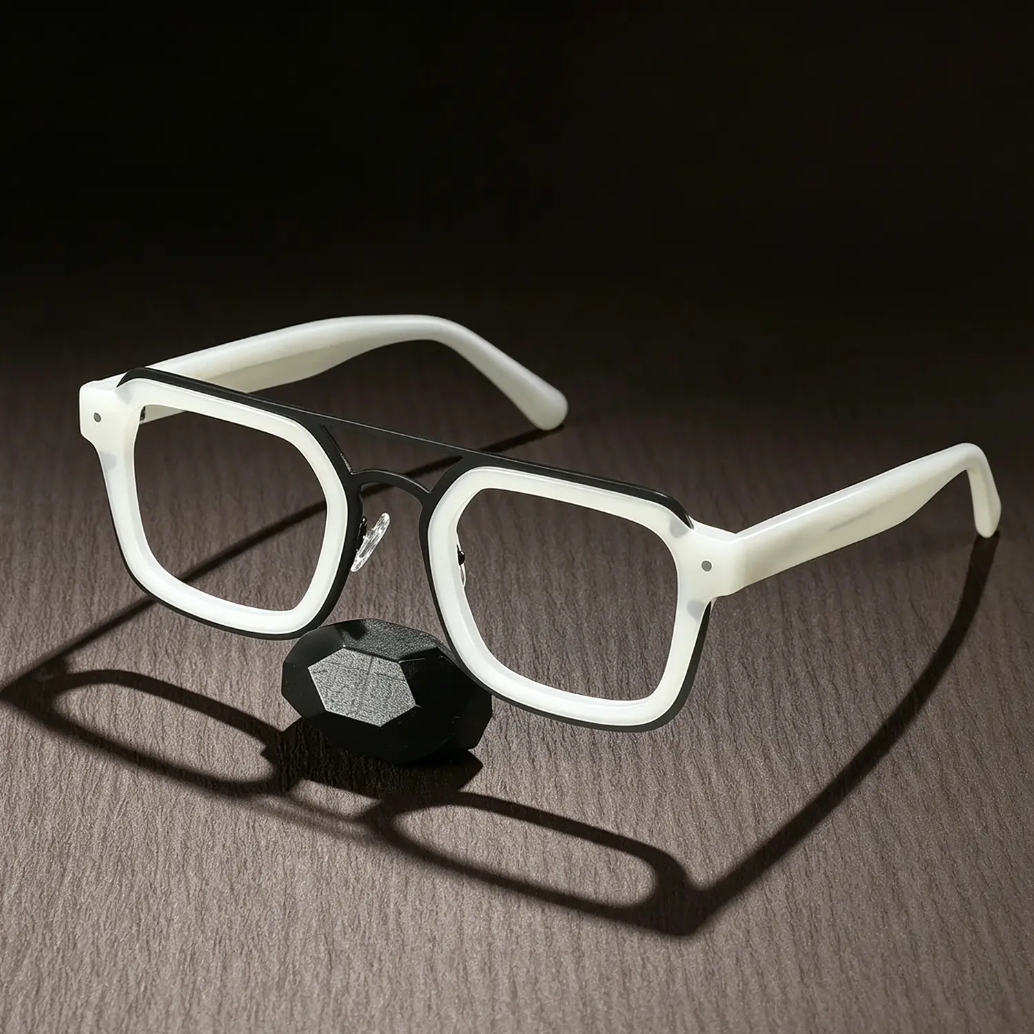 FYTOO   glasses for women  Hand made Solid Acetate Double Bridge Square Eyeglasses Frame, Unisex Y2K 2-Tone Multi-Color Vintage Optical Frames for Daily & Street Outfit Matching, 813342-03