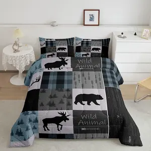 Feelyou Luxury Microfiber Decorative Bedding Set - Camping-Hunting Themed, Breathable Comfy Bed Comforter with Deer Elk Bear Wildlife Print, Multi-Size RV Duvet, Bed Comforter Sets