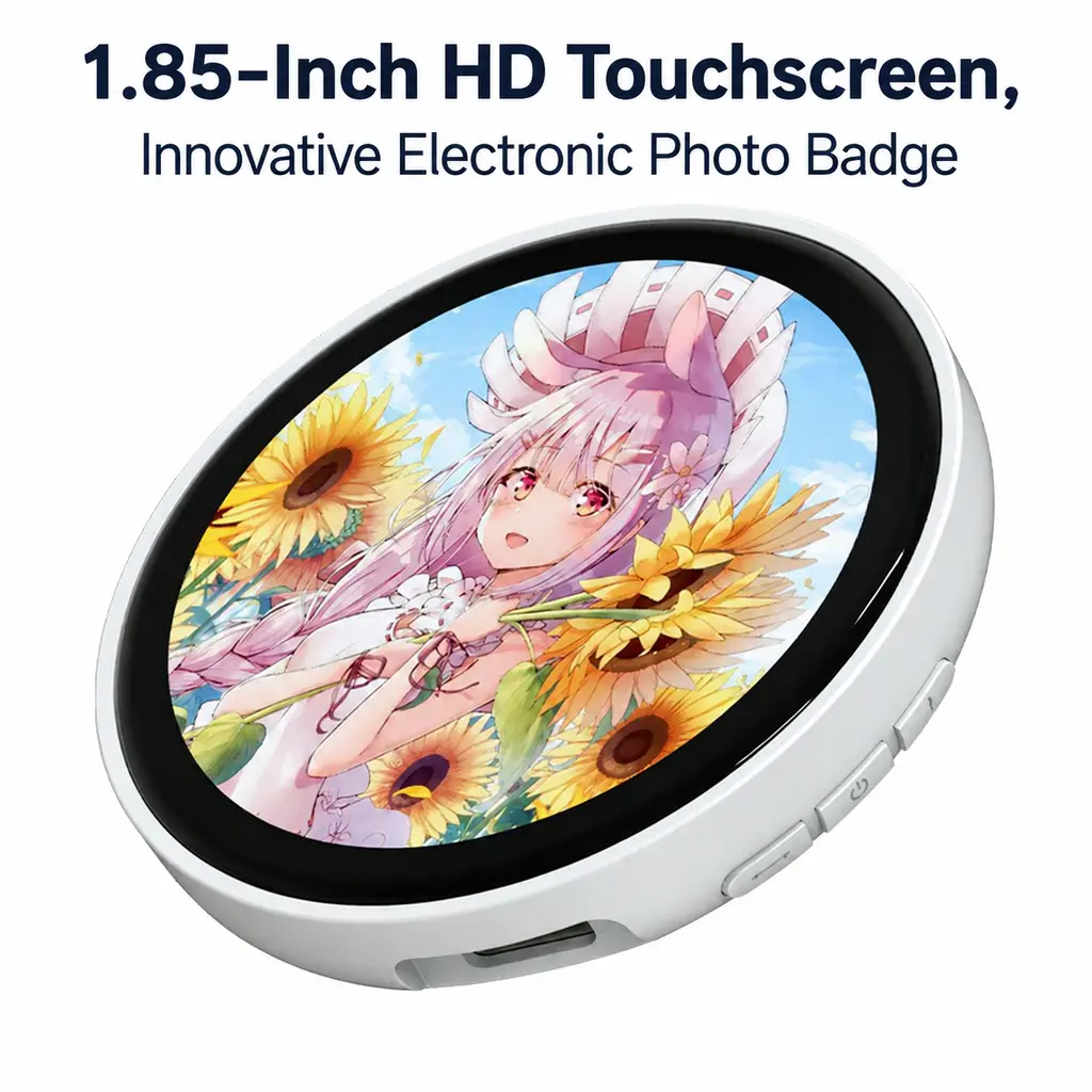 Innovative self-defined screen content electronic badge - 1.85-inch high-definition touch screen digital accessory, featuring personalized photo/GIF/video functions, suitable for backpacks and clothing decorations, making an ideal gift for friends