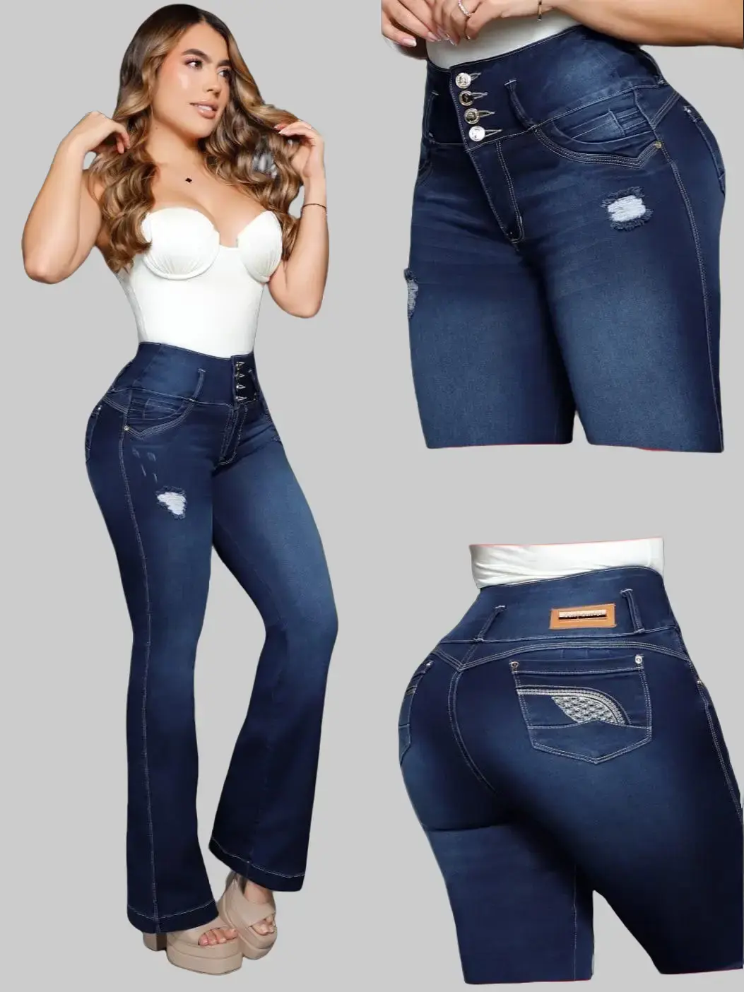 COLOMBIAN BONBONUP WOMAN'S JEANS FLARE WITH FOUR BOTTONS