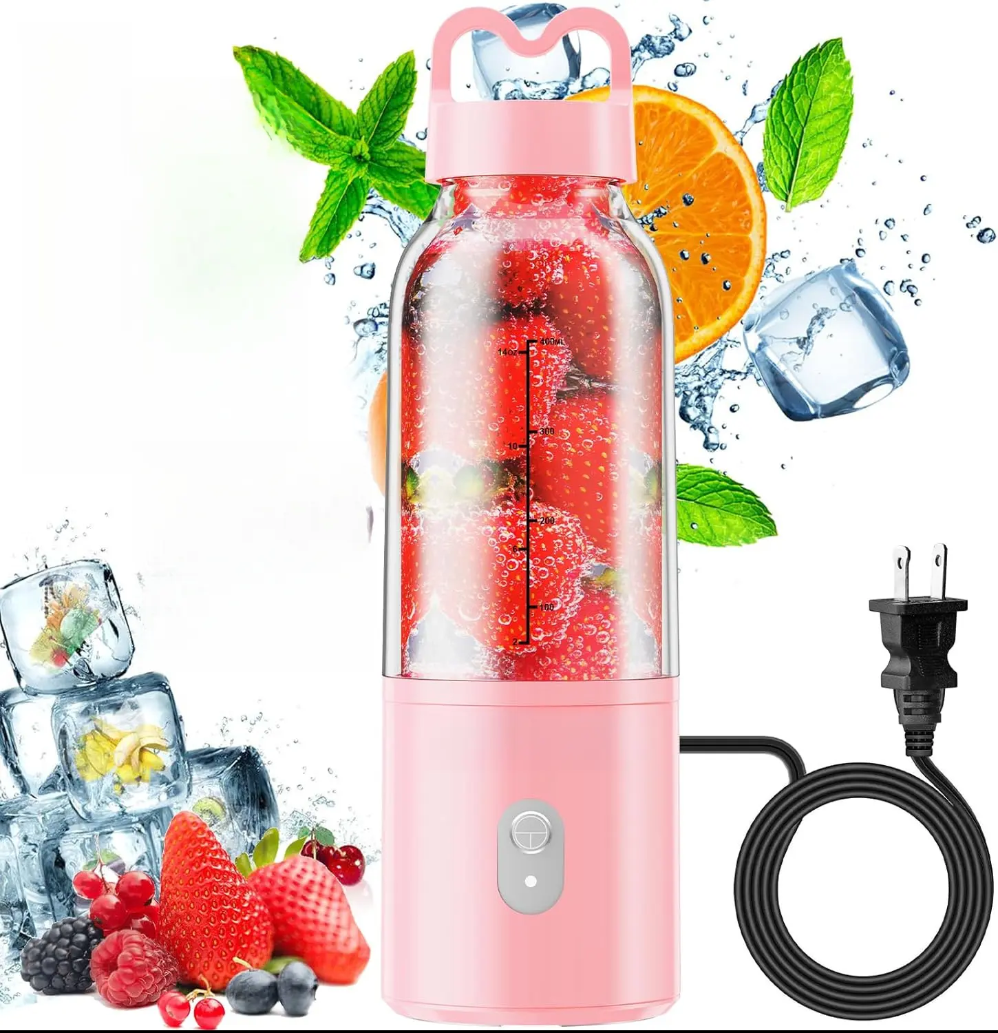 Portable Personal Blender Smoothie Machine - 17 oz/500 mL, 175W, Compact Form, Small Footprint, Ideal for Smoothies & Ice Blending, Versatile Kitchen Appliance (Pink)