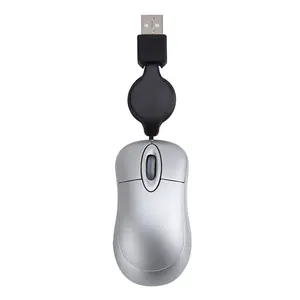 Mini USB Wired Mouse Retractable Cable Tiny Small Mouse 1600 DPI Optical Compact Travel Mice for Windows 98 2000 XP Vista Ve (Silver)