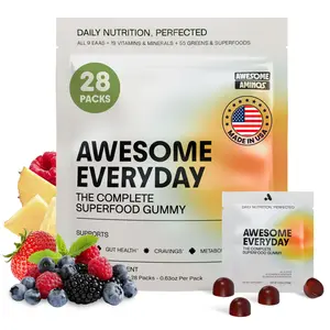 Awesome Everyday - Essential Daily Nutrition Gummies - 9 Essential Amino Acids + Vitamins, Minerals & Organic Greens and Superfoods - Fermented Nutrition for Energy, Brain & Immunity – Adults – 28 Count Clean Fitness Supplement Adaptogenic Mushrooms