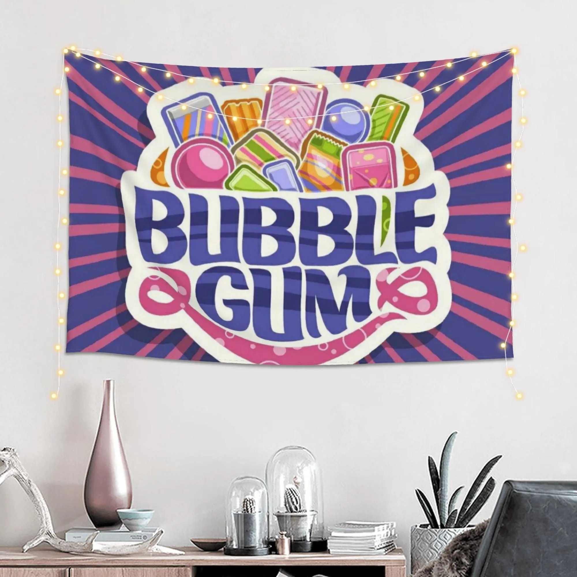 Peach Print Bubble Gum Sticker Art Wrinkle-Resistant Digital Print Linen Cloth Tapestry Mat - 1pc Home Wall Decoration, 40in x 60in Photo Backdrop, Wedding/Room Accent, Ideal Gift for Dorm Dwellers (Multi-Size Available)