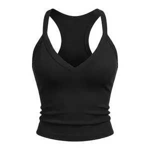 Women's Deep V-Neck Ribbed Racerback Tank Top - Sexy Slim Fit Sleeveless Basic Y2K Cami Shirt for Gym Workout, Casual Daily Wear & Athleisure Streetwear Sporty Everyday
