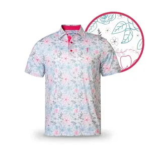 White Neon Rose Polo Shirt - Classic Grunk Dolfer Design with Pink Trim & Floral Print for Stand Out Style