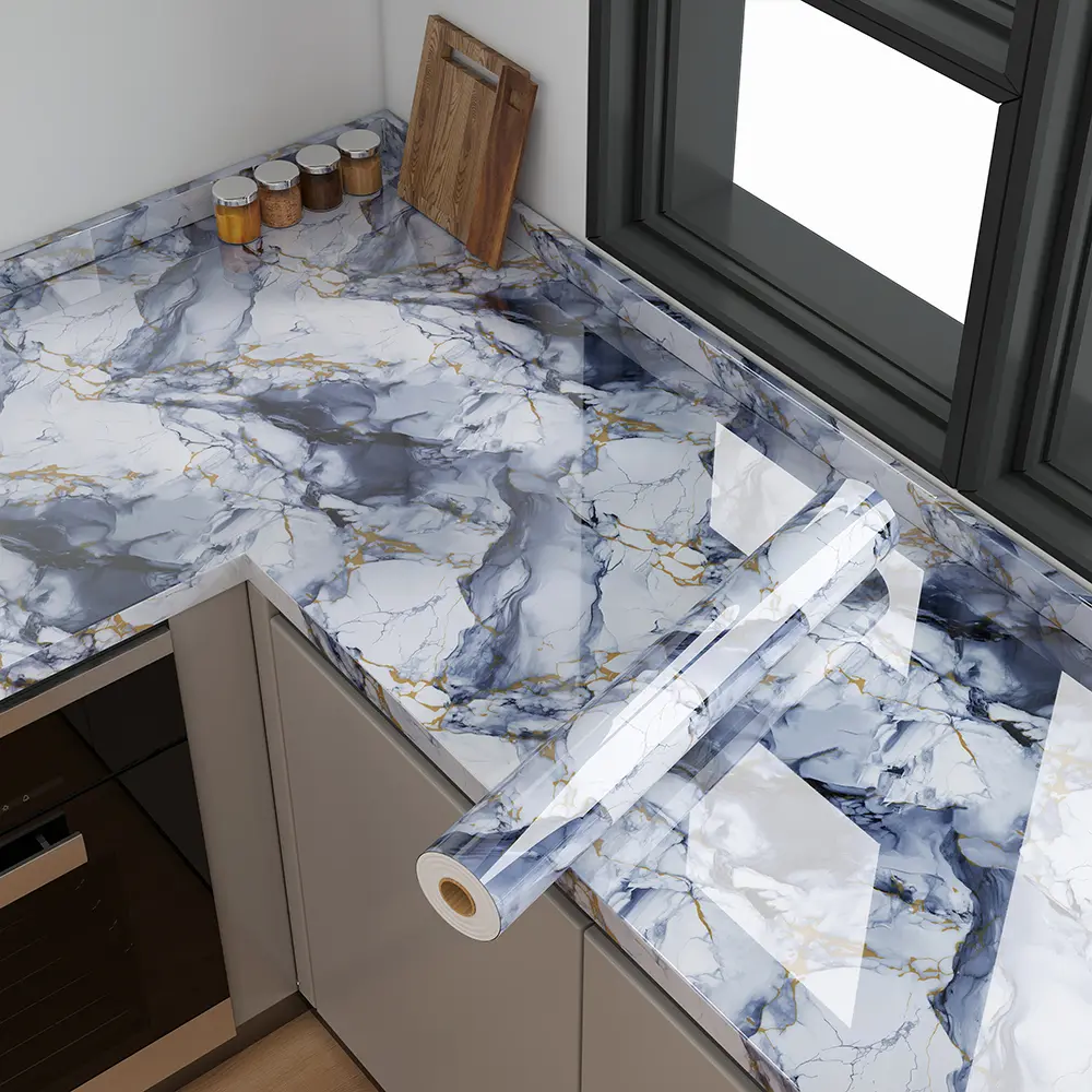 Marble Self-Adhesive Contact Paper - 23.62 in × 118.11 in Vinyl Wrap, Heat-Resistant, Oil-Resistant, Waterproof, Easy-Remove Stick-On Furniture Stickers for Kitchen Countertops, Home Renovation DIY Decor, Protects Surfaces