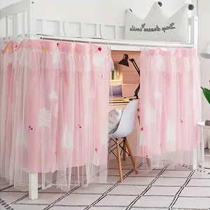 Double Layer Lace Privacy Bed Curtain, Single Bed Light Blocking and Decoration, Mesh Decorative Window Curtains for Home and School Use Home Textile