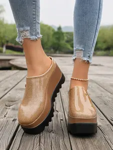 Women's Fashion Thick Sole Square Toe Shape Slip-On Shoes, Comfortable and Stylish Footwear, Perfect for Daily Wear, Trendy and Versatile Design