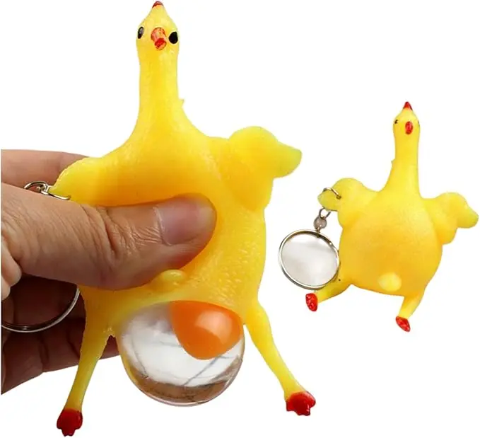 2pcs Funny Rubber Chicken Keychain Novelty Laying Egg Chicken Stress Relief for Adult Venting Anger,Releasing Stress