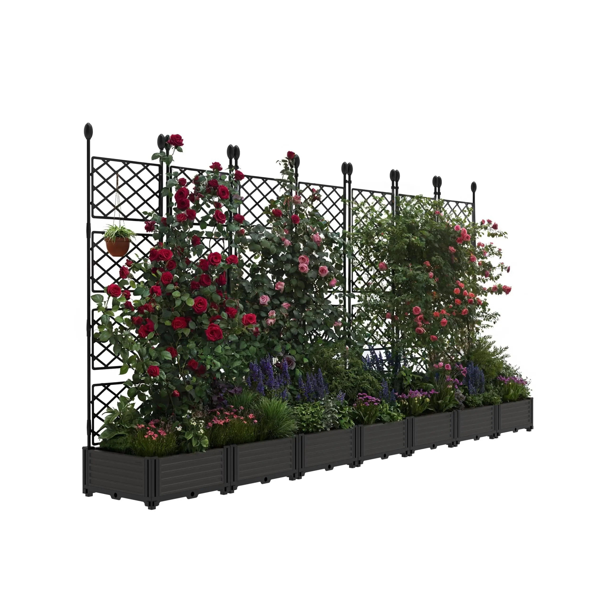 GAOMON 7-Piece Plastic Stackable Raised Garden Bed Kit with Trellis - 16.2”x16.2” Each, Climbing Planting Stand, Outdoor Planting Boxes, Vertical Planter, Balcony Privacy Screen, Ideal for Patio Small Spaces, Elevated Planting Boxes