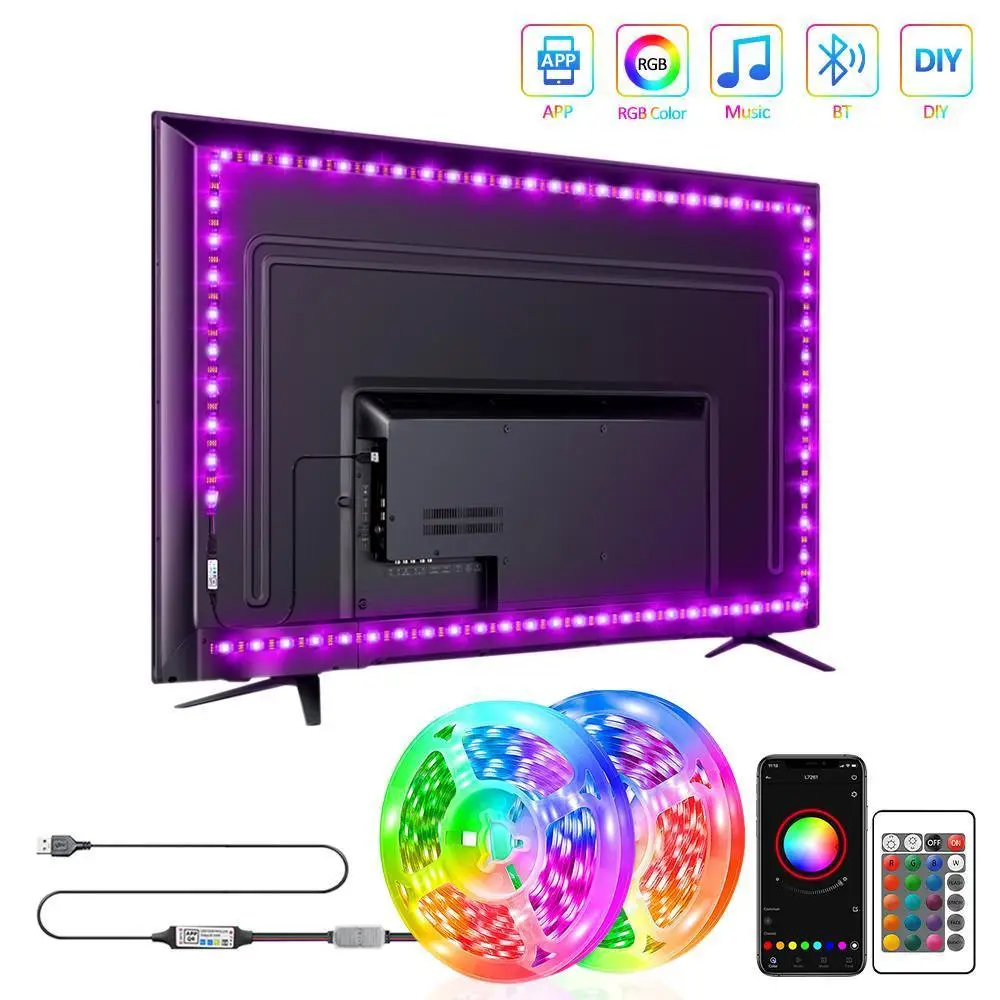 USB Powered LED Strip Light, RGB Color Changing LED Light with APP & Remote Control, Smart LED Lights for Bedroom, Home, Living Room, Decorative Light