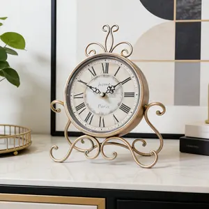 Vintage Rustic Iron Clock No Installation Silent Movement Desktop Ornament, Casual Style Desk Clock for Home Decor
