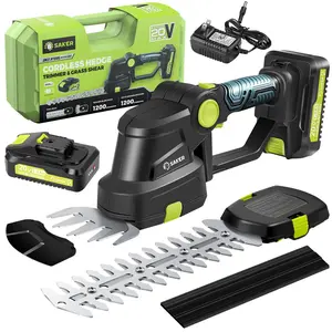 Saker Cordless Bush Trimmer - 20v electric bush Trimmer Hand-held lawn trimmer with 2 rechargeable batteries for garden, lawn