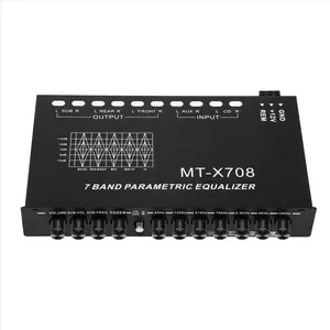 12V 7-Band Car Audio Equalizer - Adjustable Graphic EQ Car Amplifier with 6-Channel Output, 30Hz to 120Hz Range, CD/AUX Input Select Switch, Black