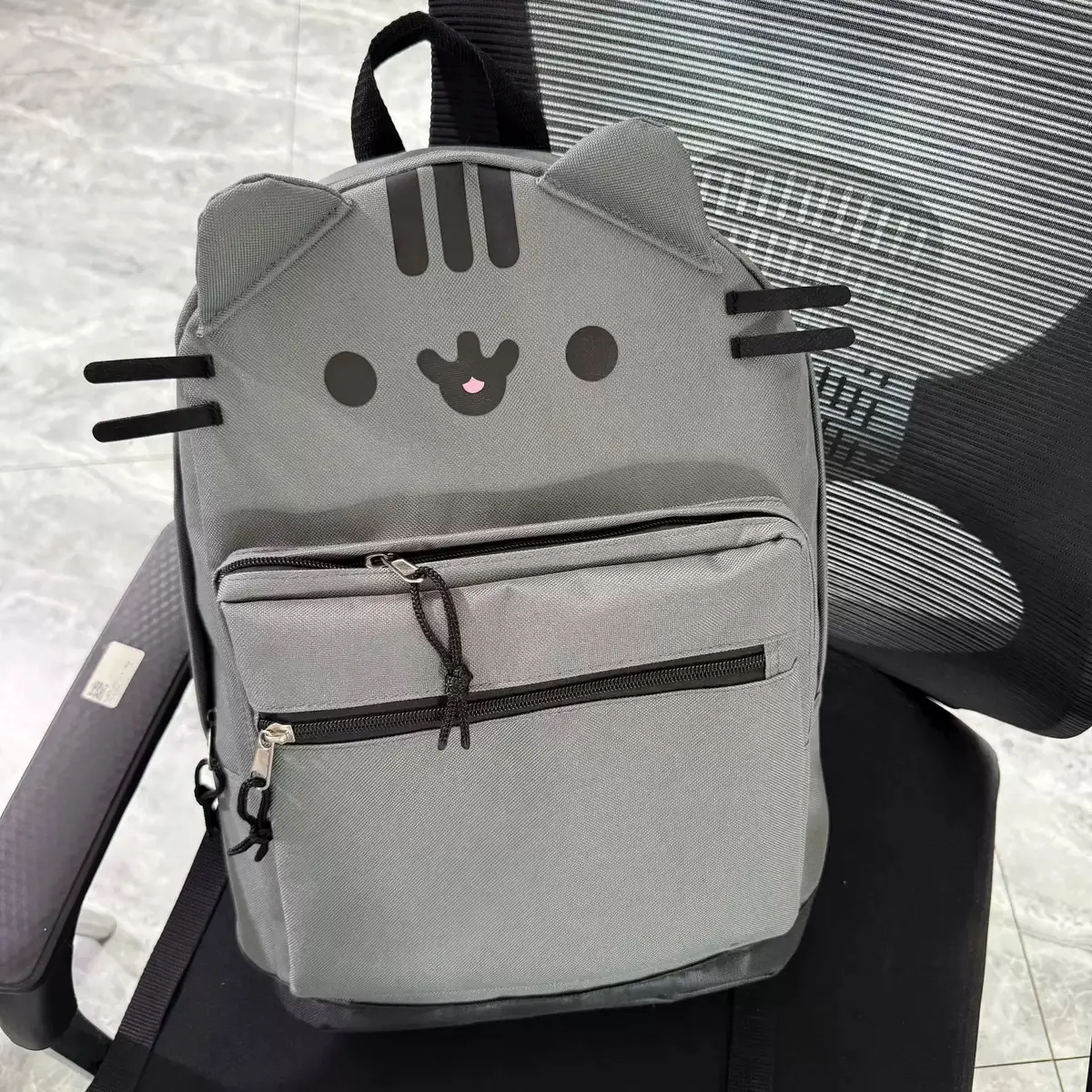 Pusheen backpack Cartoon canvas bear backpack, versatile and cute, brown and light gray, large capacity for students.
