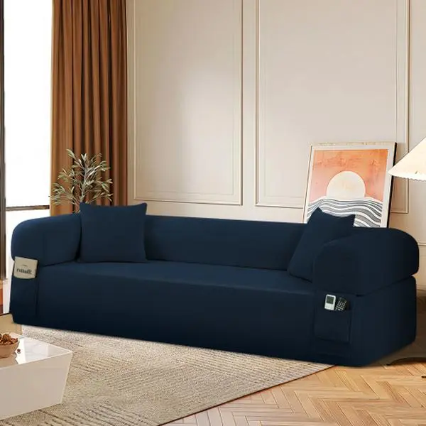 [Bellemave]Spring Sofa with High-Quality Fabric, Pillows & Storage - Pocketed Springs, High-Density Foam, for Living Room, Apartment or Studics,Blue