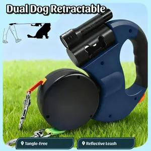 Retractable Dual Dog Leash for 2 Small Dogs up to 30 lbs Each, 3ft No-Tangle 360° Swivel Pet Walking Leash with LED Flashlight, Durable Bungee, Dog Walking Accessories for Night Safety
