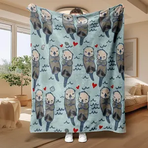 Otter Pattern Blanket, Soft Throw Blanket, Lightweight Cozy Blanket, Air-conditioned Room Blanket, Warm Nap Blanket for Home Office Travel, Gift for Otter Lover