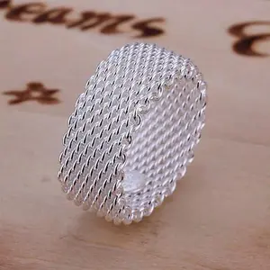 Woven Mesh Band Ring 925 Silver Plated Wide Ring -Everyday Statement Jewelry- Stackable Modern Ring Gift- Unisex, Engagement Ring