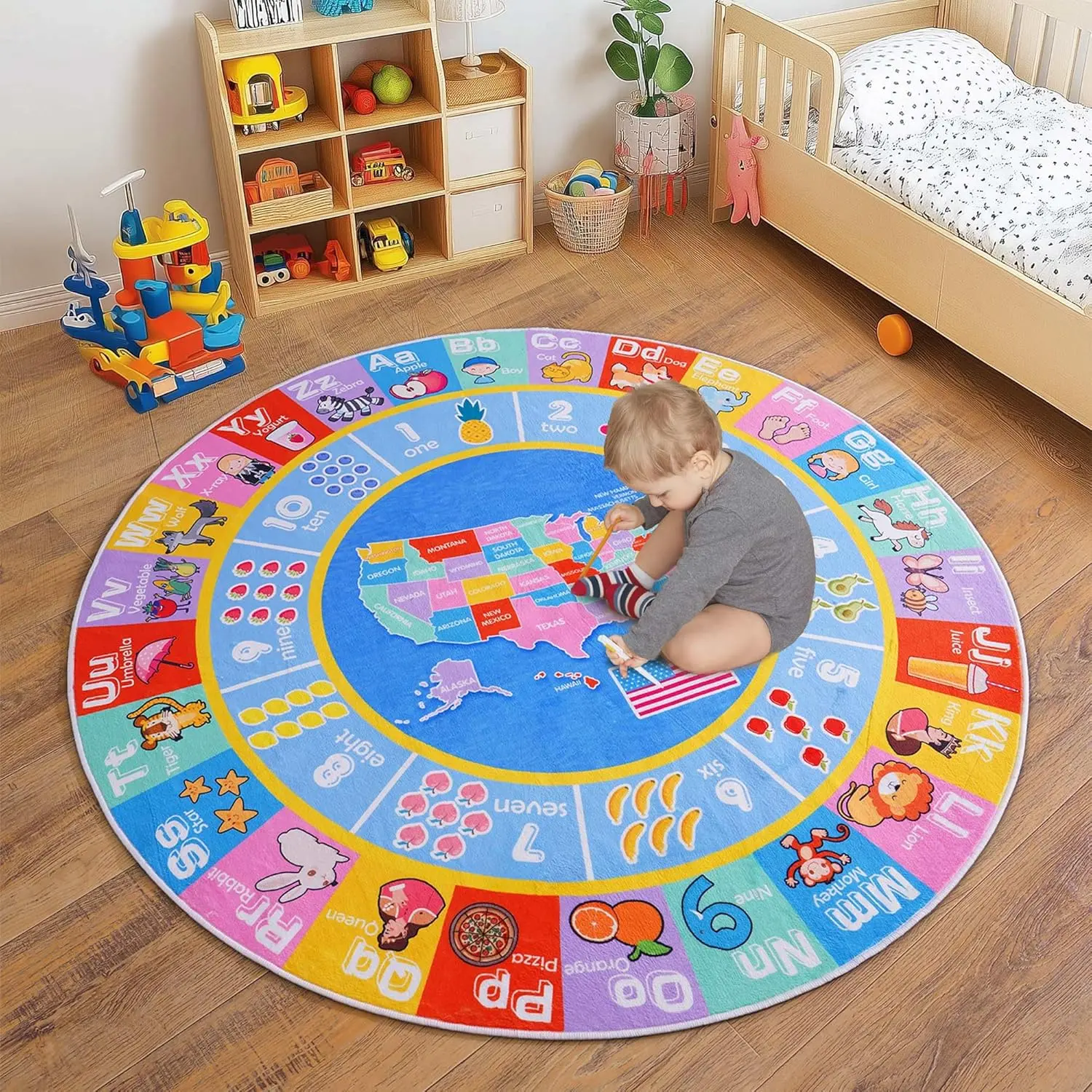 【Summer Sale Deals】【Moving Season】Playroom Rugs - ABC Alphabet, Numbers, Shapes and Map Educational Classroom Rug Learning & Fun Game Play Mat