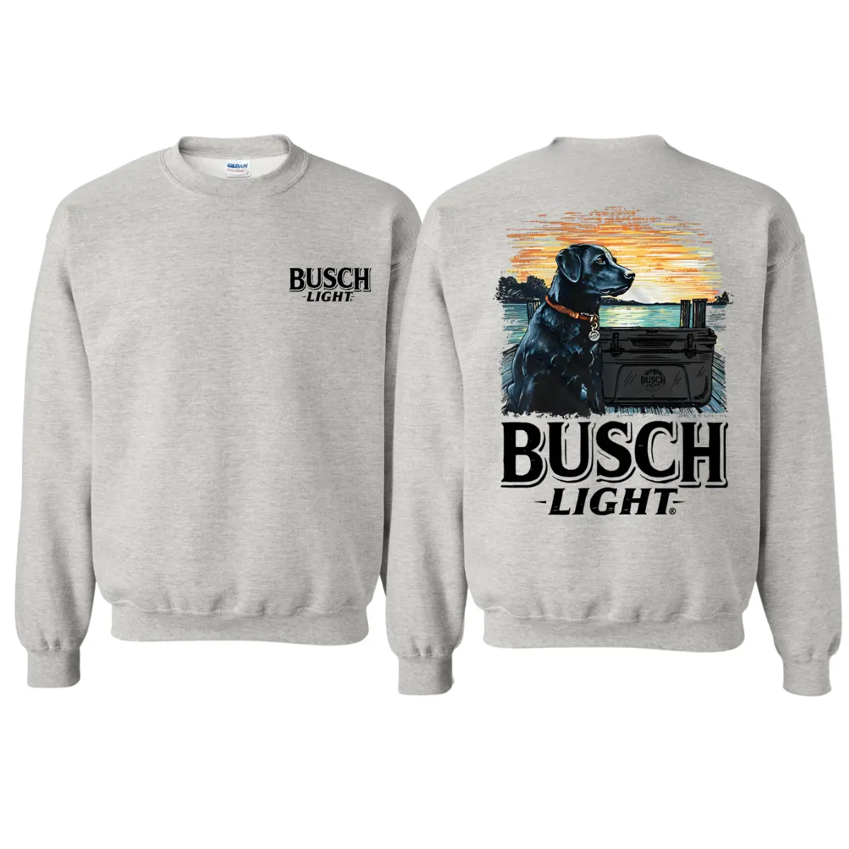 Hunting Dog Busch Light Sweatshirt – Black Lab Graphic, Fisherman’s Beer Lover Apparel