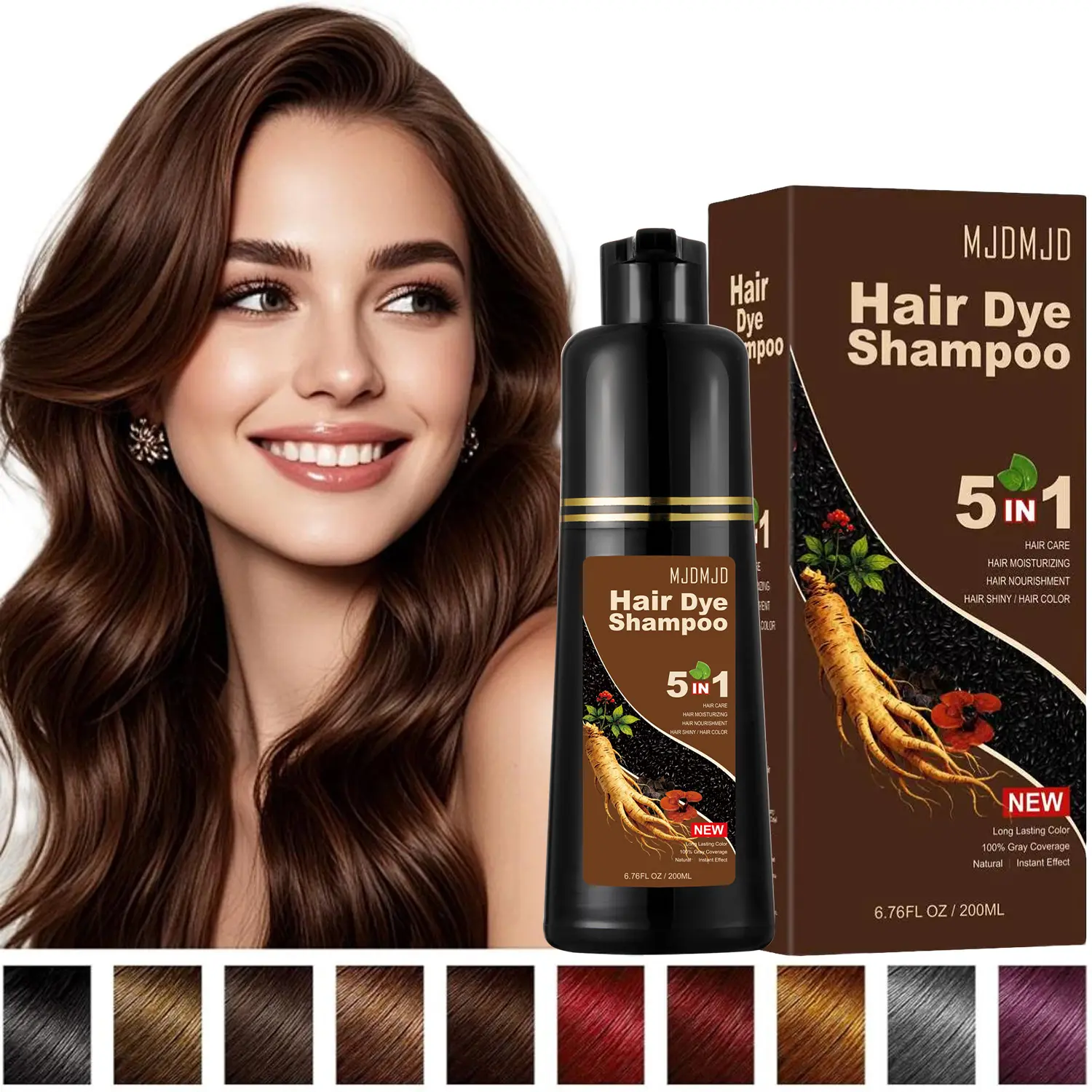 200 ML Instant Portable New Mini Dark Brown Natural Hair Dye Shampoo 5 in 1,Semi-Permanent Even Hair Color with Containing Ginger And Ginseng Extract,Unisex,Natural with Herbal ingredient for Men and Women Haircare