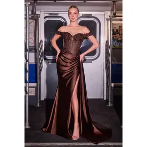 Ladivine CD803 Off The Shoulder Lace & Satin Fitted Gown