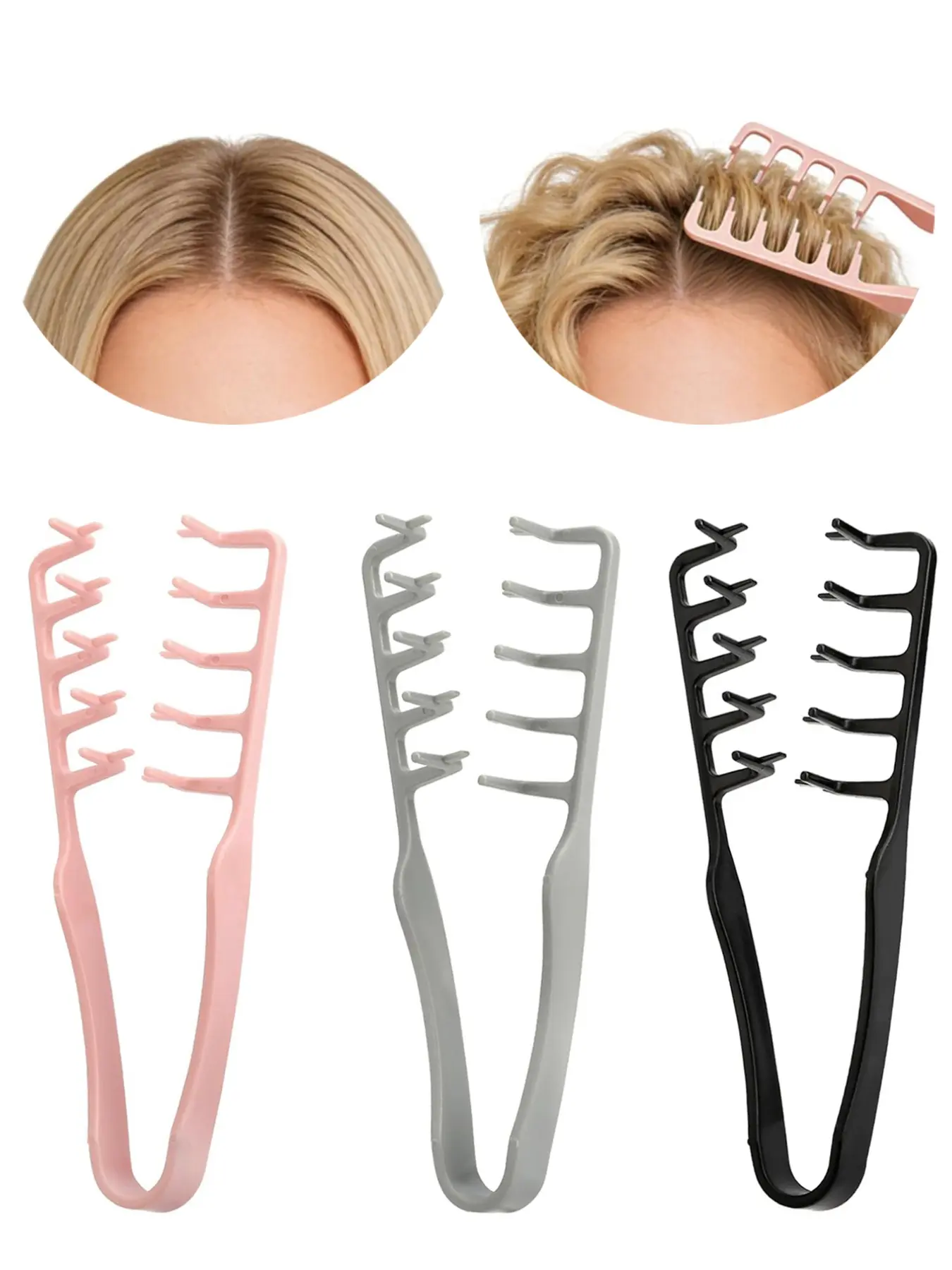 3 Pcs Wide-Tooth Volume Styling Combs, Root-Lift Hair Tools for Parting and Bangs, Simple Daily Hairstyling Comb Set, Hair Curler Comb, Heatless Styling Tools
