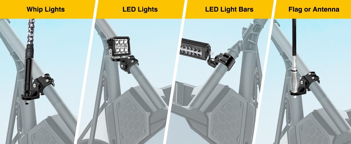 Nilight 1PC UTV Flag Antenna Mount Whip Light Mounting Bracket Black Adjustable Heavy Duty for 1.5 to 1.75inch 1.75 to 2inch for Polaris RZR Ranger Can Am Maverick X3 Talon