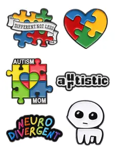 6-Piece Set ADHD Mental Health Awareness Enamel Pins Rainbow Puzzle Currently Overthinking Social Introvert Alloy Brooches Clip Lapel Backpack Badge Fashion Jewelry Accessories Gifts for Friends